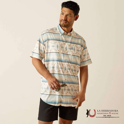 CAMISA ARIAT DE HOMBRE VENTTEK COLOR BEIGE LUNARES CON ESTAMPADO AZTECA - 10058810