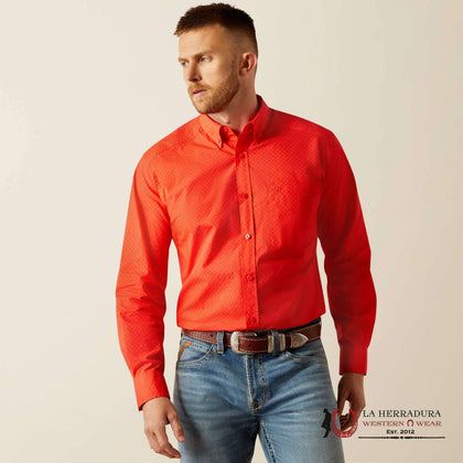 ARIAT MENS WAYLEN RED LONG SLEEVE SHIRT - 10058812