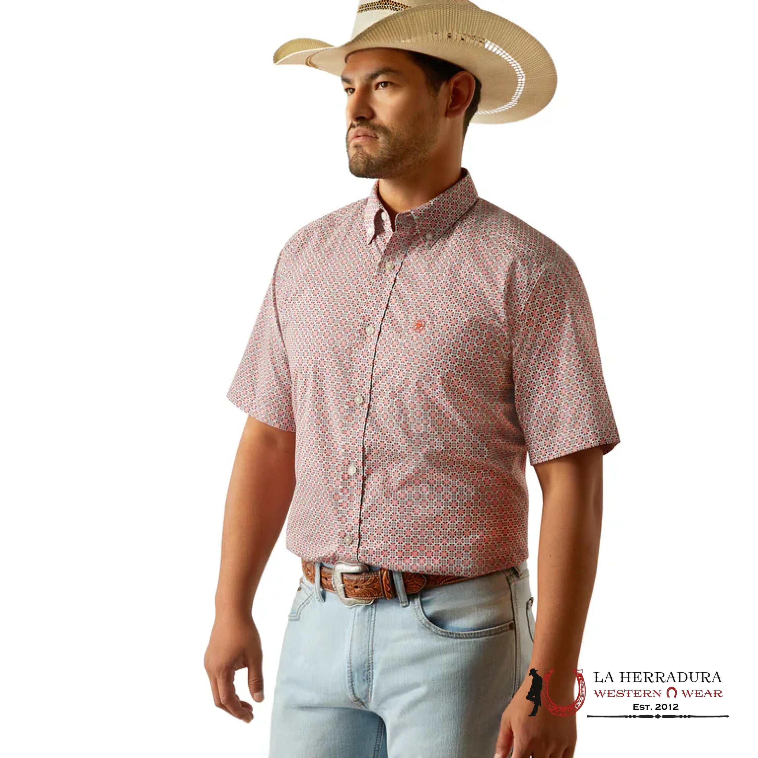 ARIAT MENS Welch Red Short Sleeve With Western Print - 8749 ROPA HOMBRES