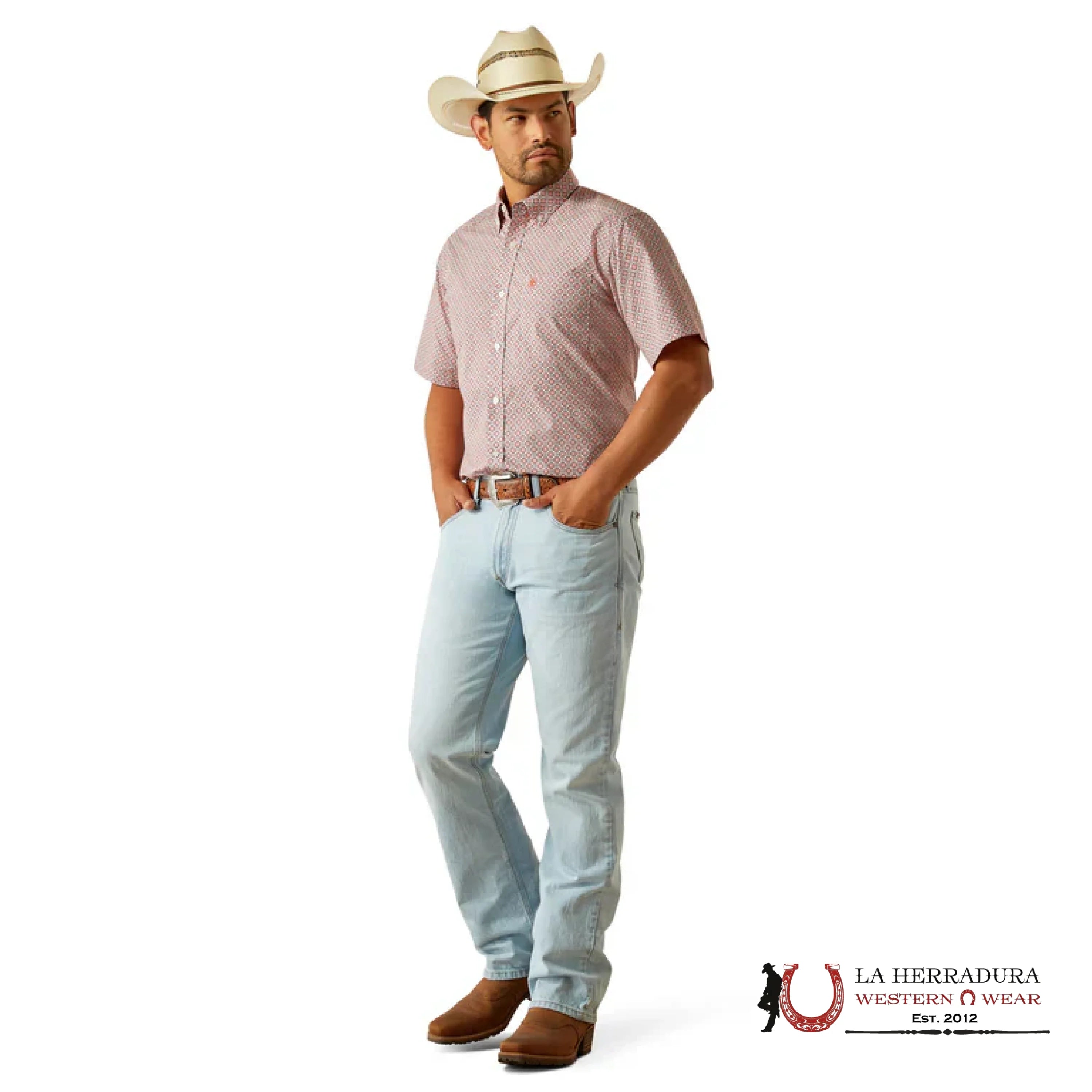 ARIAT MENS Welch Red Short Sleeve With Western Print - 8749 ROPA HOMBRES