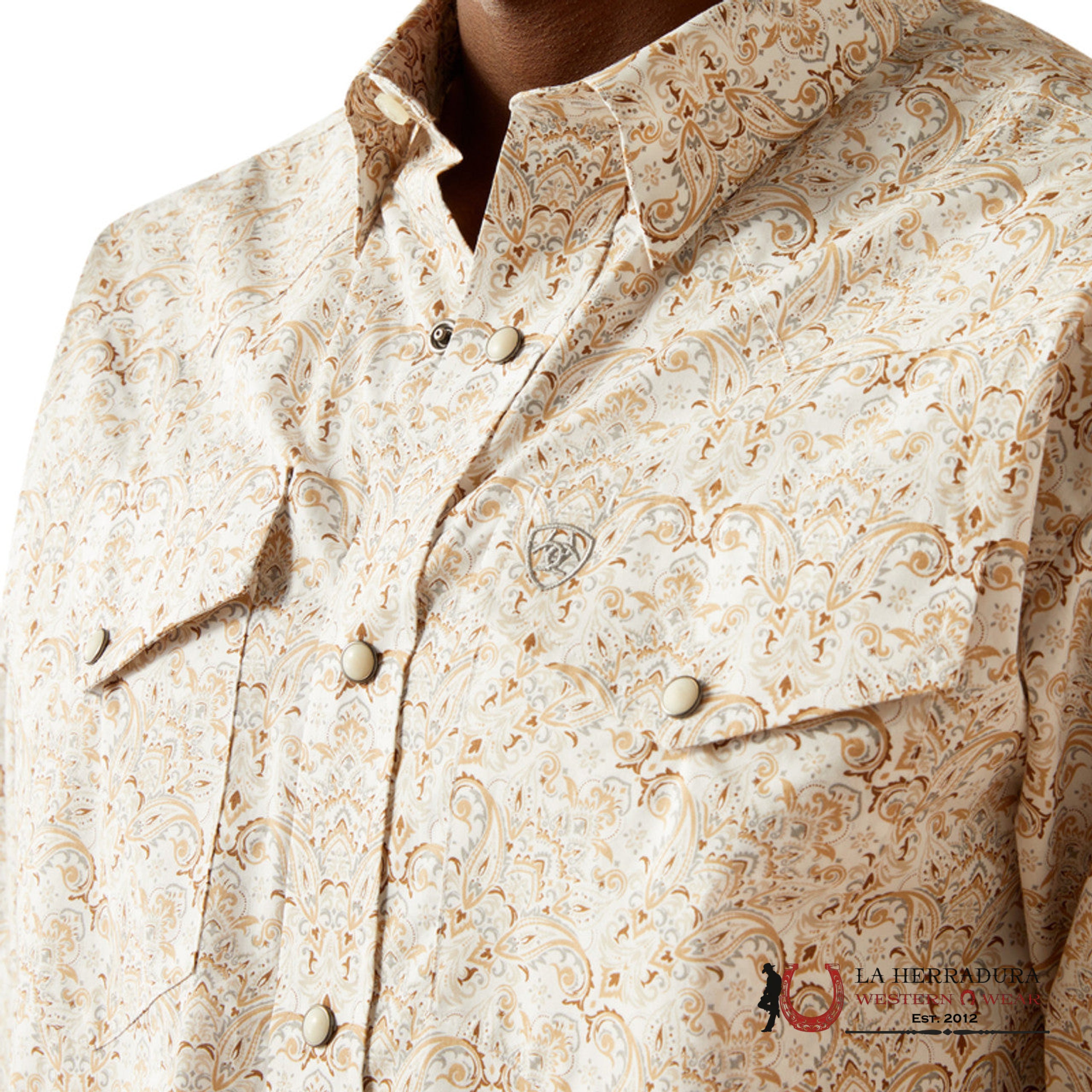ARIAT MENS Wellington Khaki Light Brown Long Sleeve With Floral Print Shirt - 8758 ROPA HOMBRES