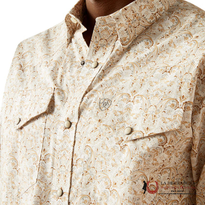 CAMISA DE MANGA LARGA ARIAT DE HOMBRE WELLINGTON CAQUI MARRÓN CLARO CON ESTAMPADO FLORAL - 10058758