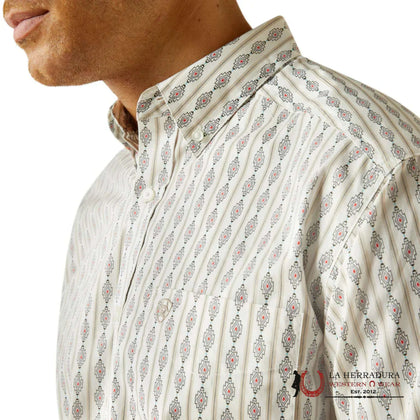ARIAT MENS WILLIAM WHITE LONG SLEEVE WITH AZTEC PRINT SHIRT - 10058763
