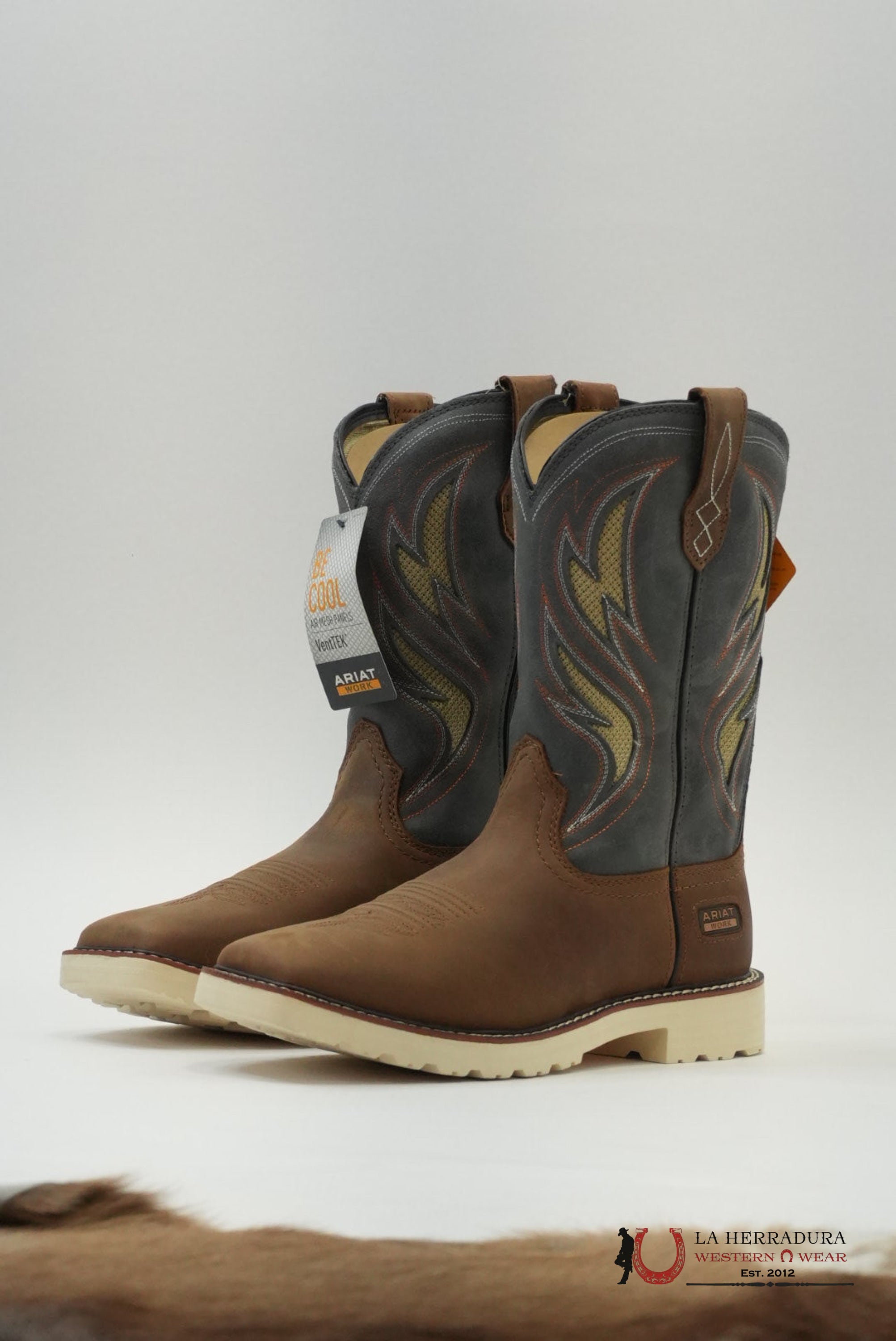 ARIAT MENS WORK BOOTS ALAMO BROWN STONE GREY SQUARE TOE