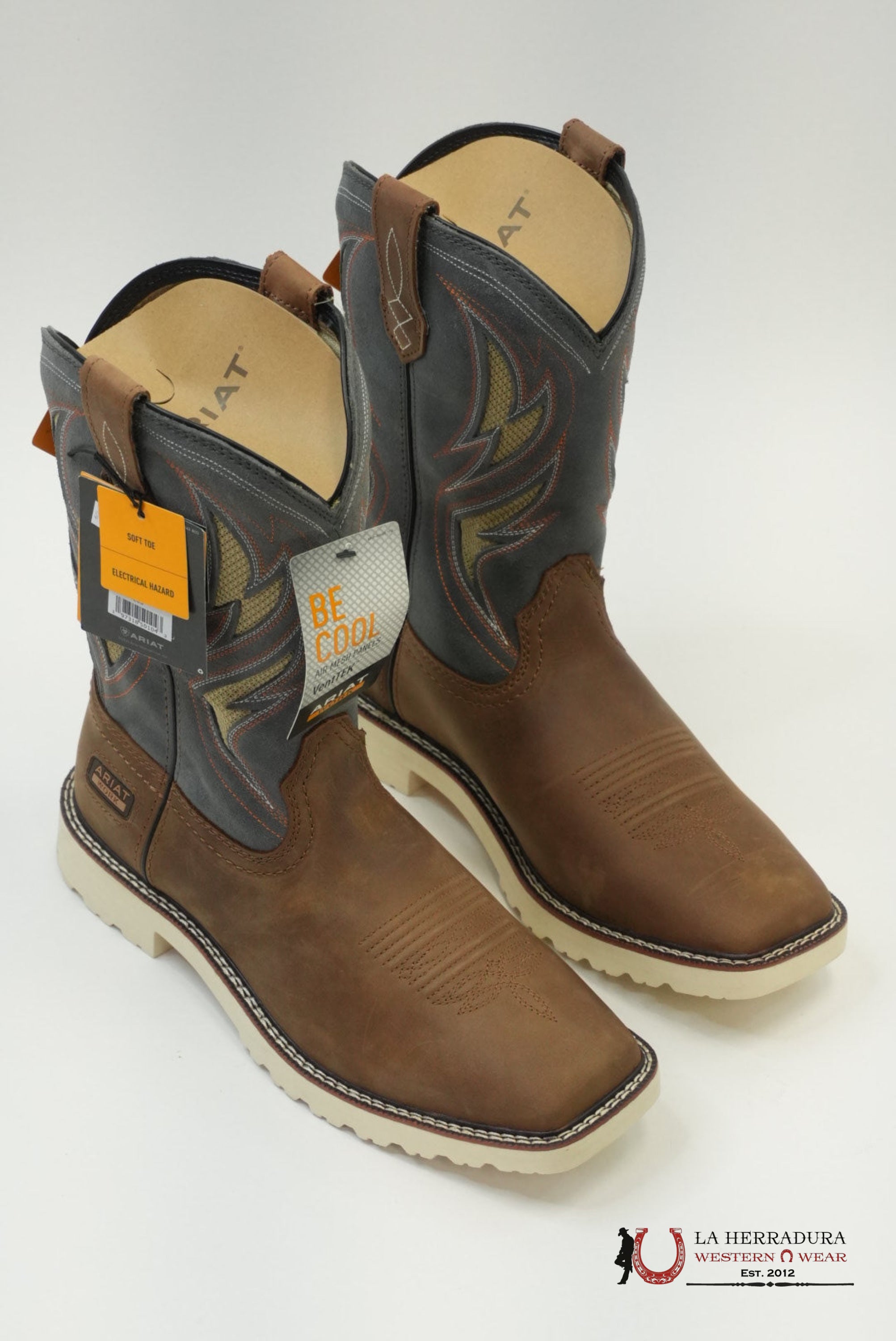 ARIAT MENS WORK BOOTS ALAMO BROWN STONE GREY SQUARE TOE