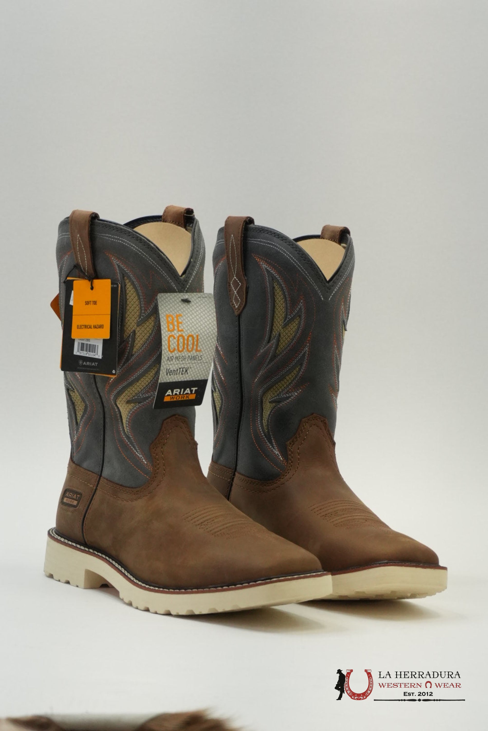 ARIAT MENS WORK BOOTS ALAMO BROWN STONE GREY SQUARE TOE