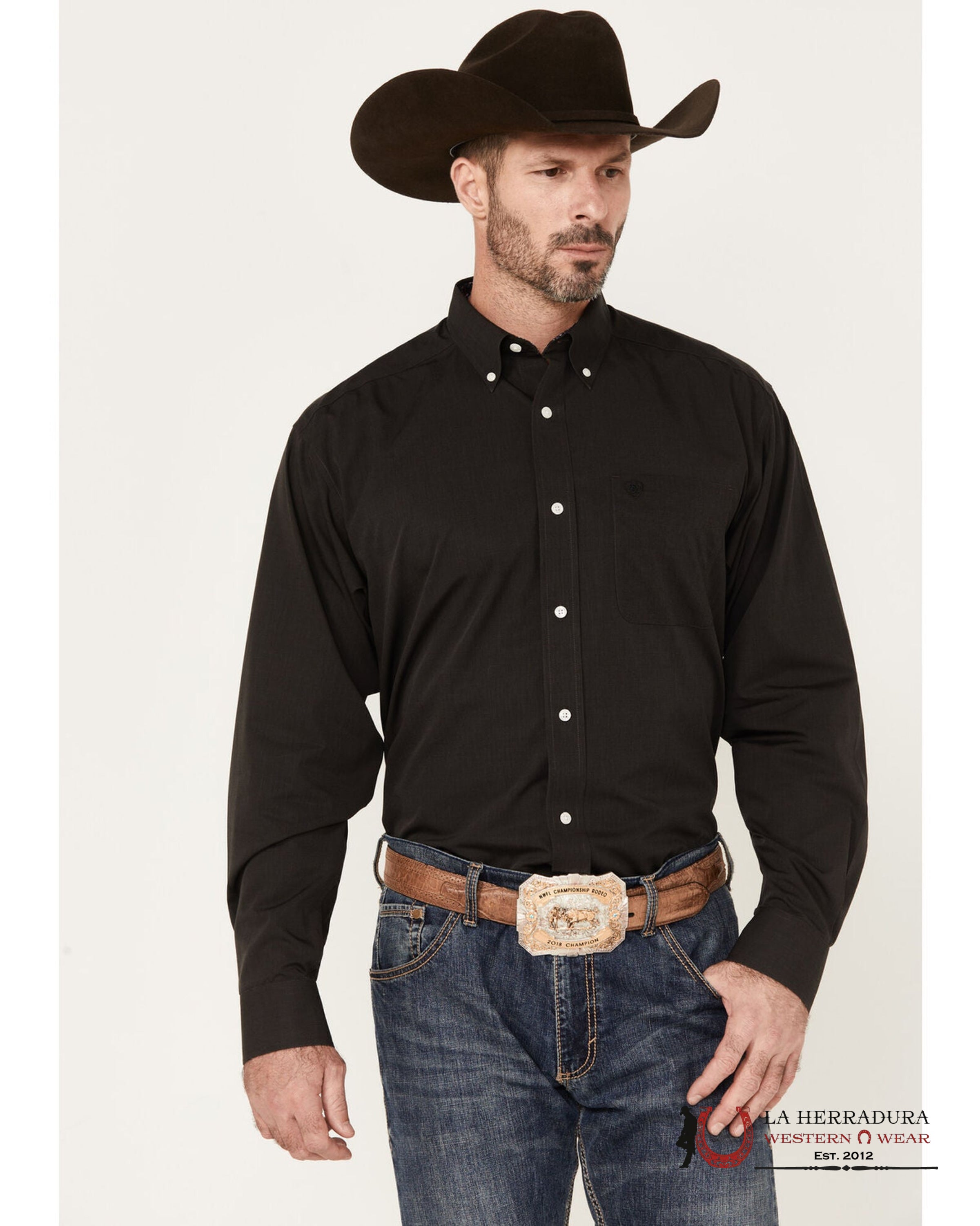 Ariat Wrinkle Free Solid Black Long Sleeve Shirt - 0328 Ropa Hombres