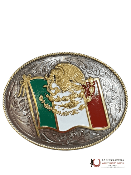 ARIAT MEXICO FLAG ROUND SILVER BUCKLE A37024