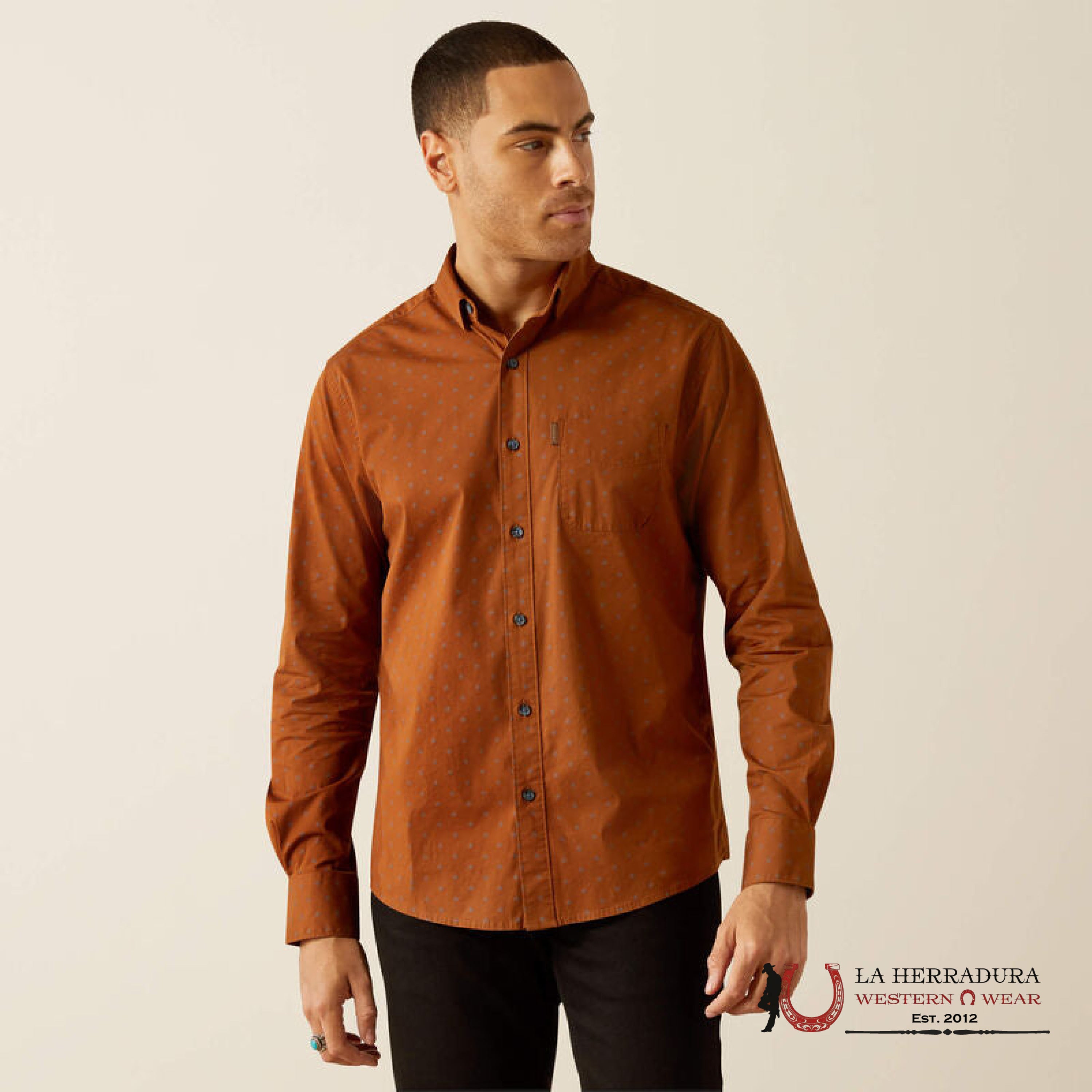 Ariat Mickey Modern Fit Long Sleeve Shirt Brown - 4062 Ropa Hombres