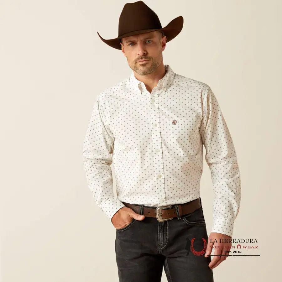 Ariat Pembroke Fitted Long Sleeve Shirt White - 3918 Ropa Hombres