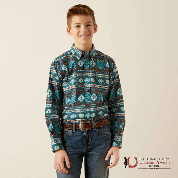 ARIAT PRESTCOT LONG SLEEVE SHIRT TEAL - 4072