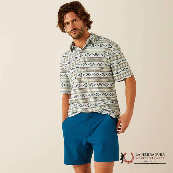 ARIAT  PRINTED GREEN GLOW POLO SHORT SLEEVE SHIRT 5185