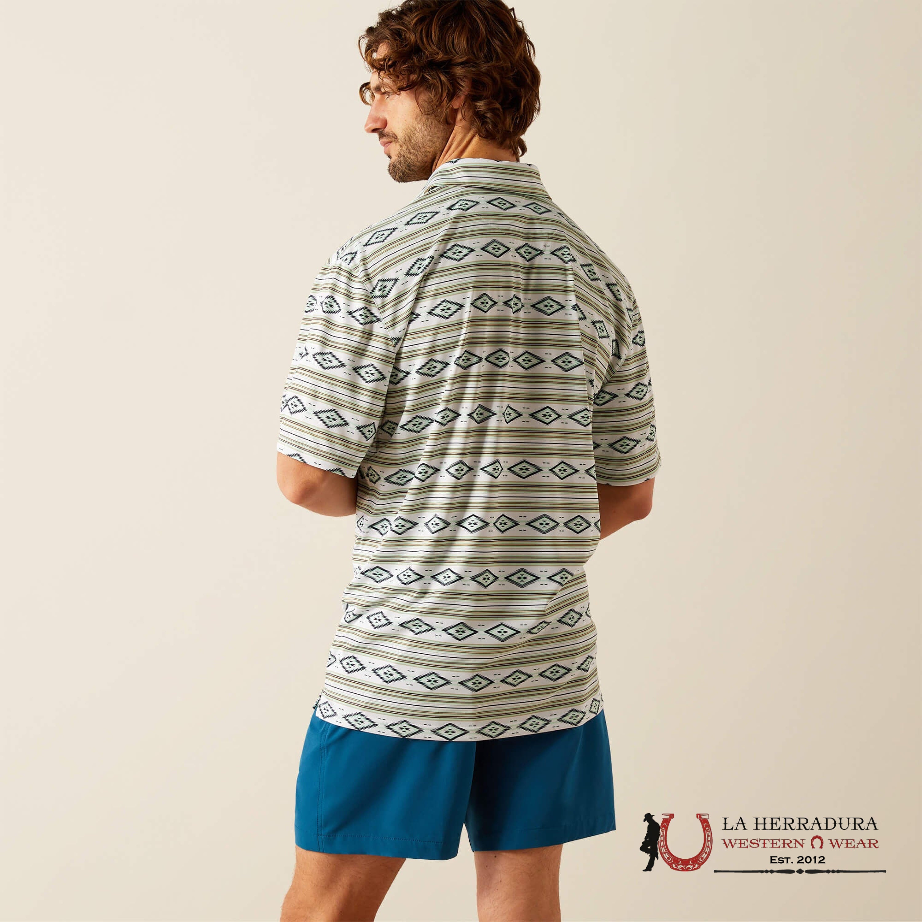 ARIAT PRINTED GREEN GLOW POLO SHORT SLEEVE SHIRT 5185 ROPA HOMBRES