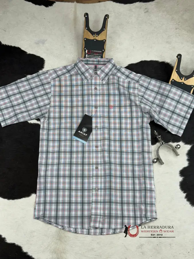 Ariat Pro Jaime Grey Plaid Short Sleeve Shirt Ropa Hombres