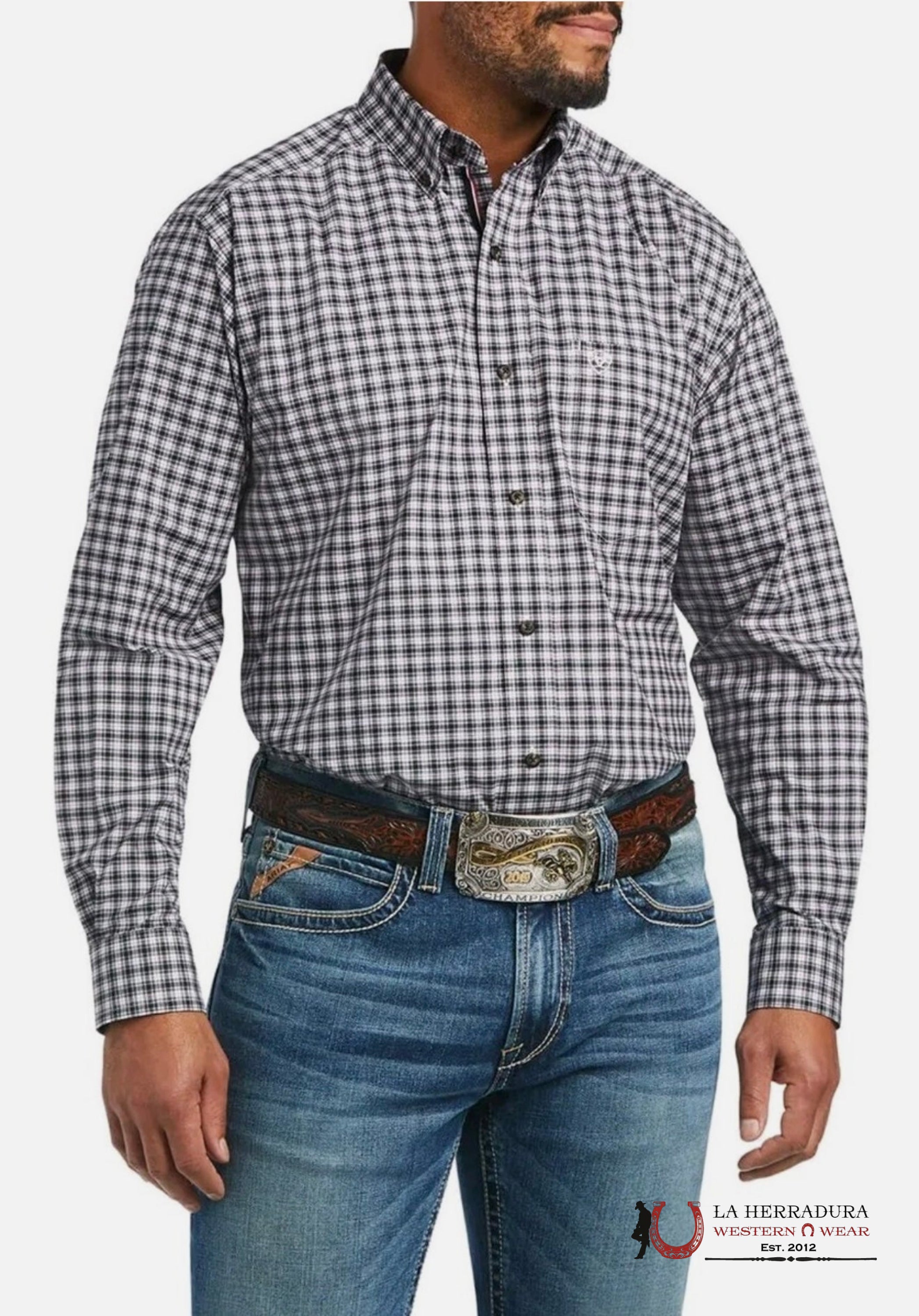 ARIAT PRO MICHAEL STR CLASSIC FIT LONG SLEEVE SHIRT BLACK 0774 ROPA HOMBRES