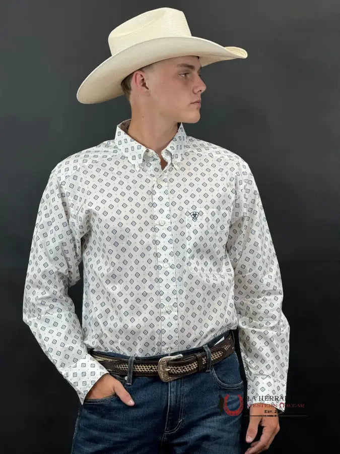 Ariat Rocco White Long Sleeve Shirt Ropa Hombres