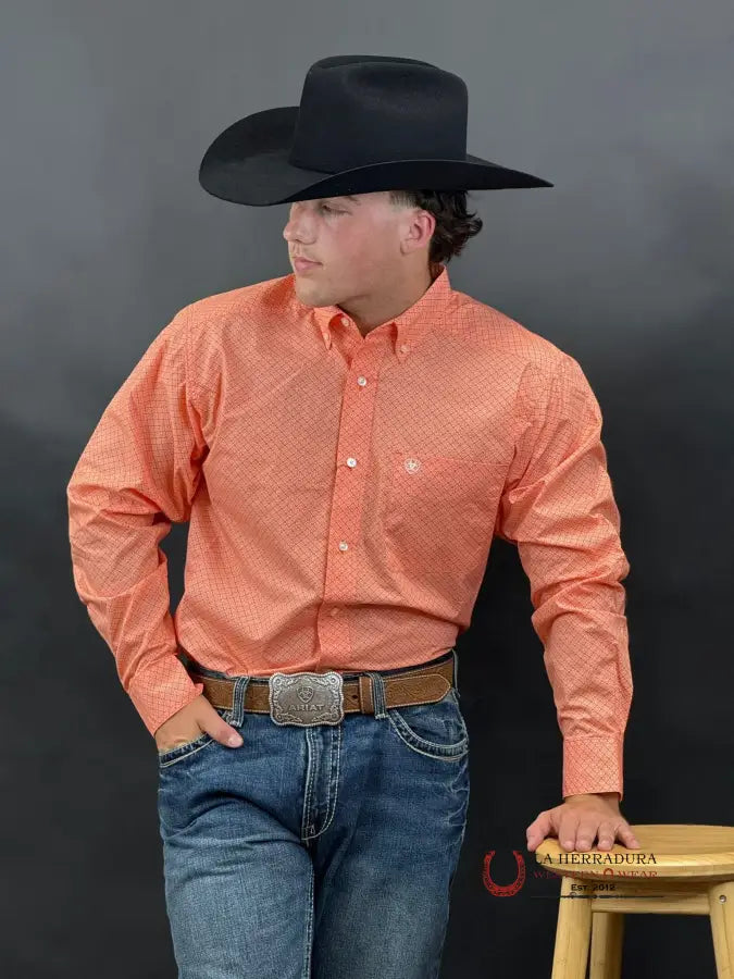 Ariat Rory Orange Long Sleeve Shirt Ropa Hombres