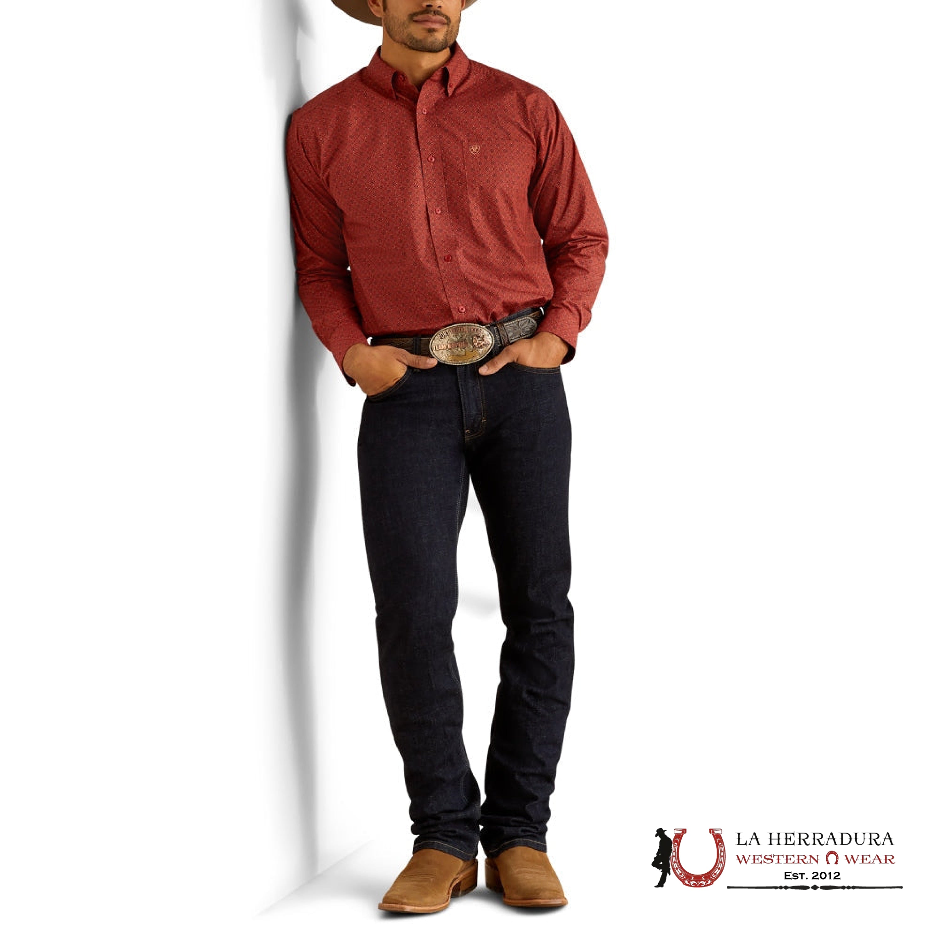 Ariat Sanders Long Sleeve Shirt Red Classic Fit - 2372 Ropa Hombres