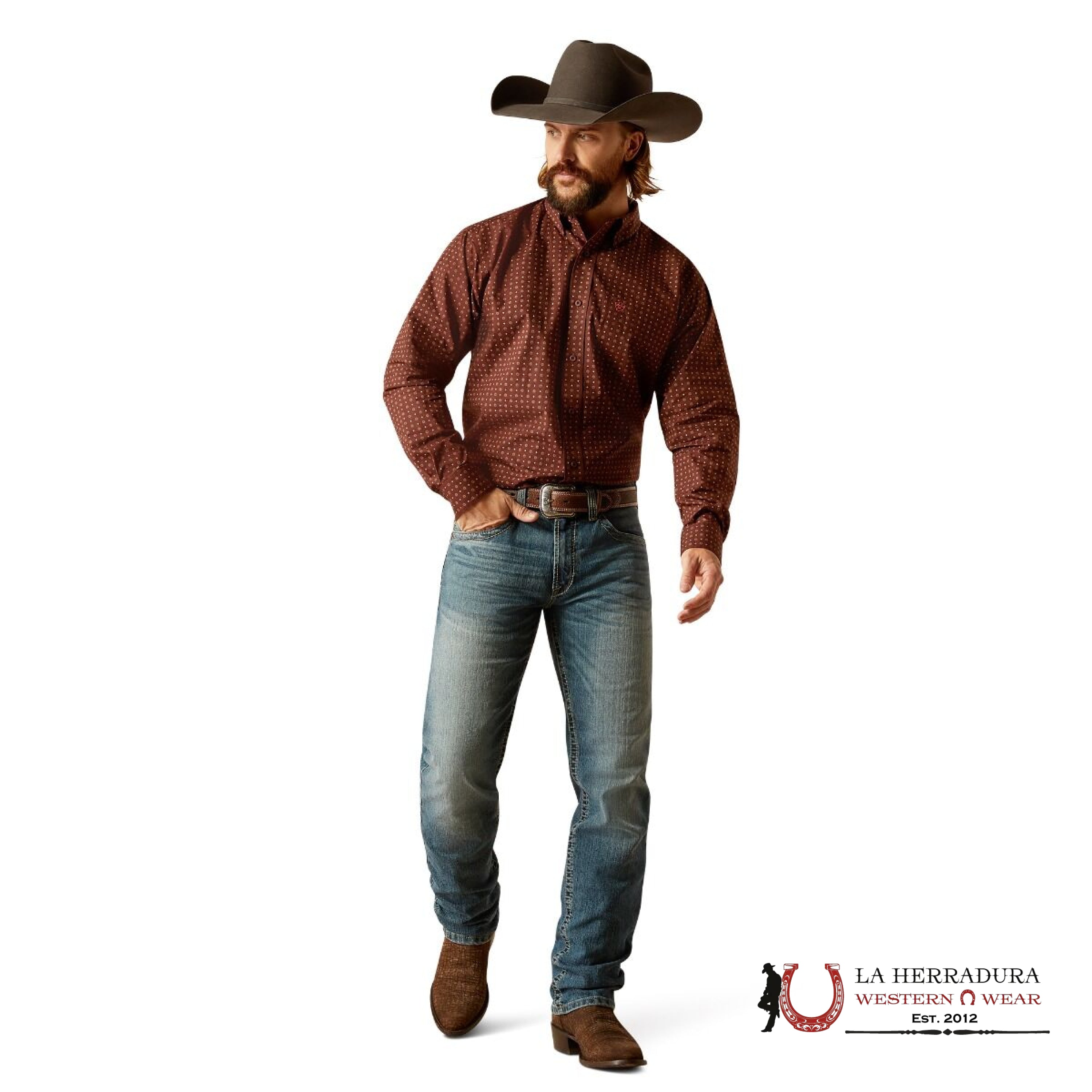 Ariat Seabrook Long Sleeve Shirt Brown Classic Fit- 2369 Ropa Hombres