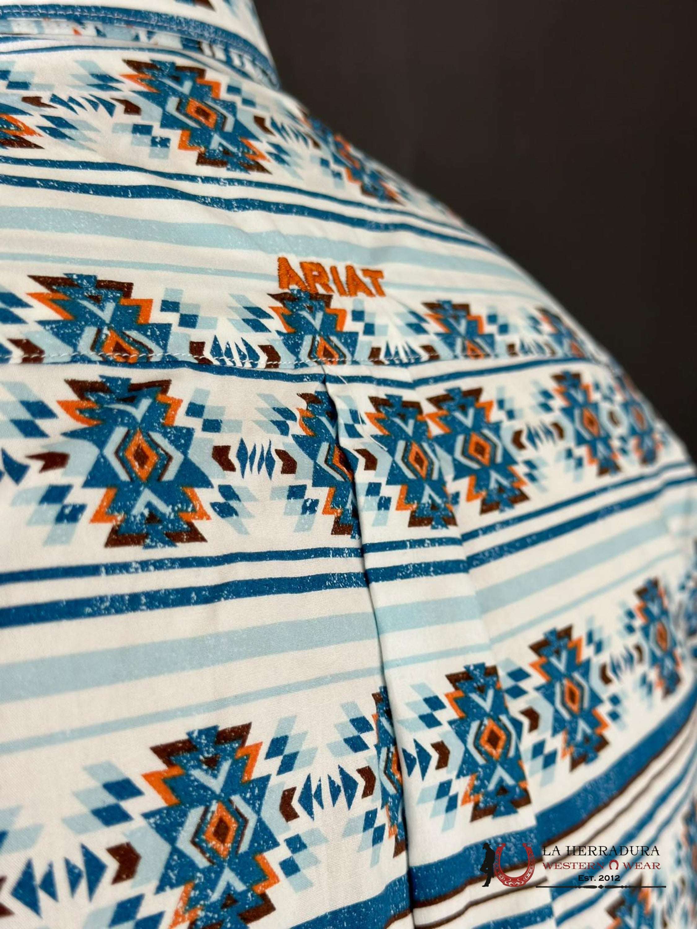 ARIAT SHIRT CLASSIC GARITH SNAP WHITE AZTEC BLUE -10046577