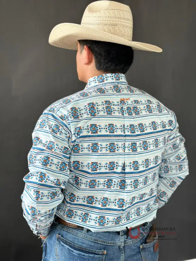 Ariat Shirt Classic Garith Snap White Aztec Blue Ropa Hombres