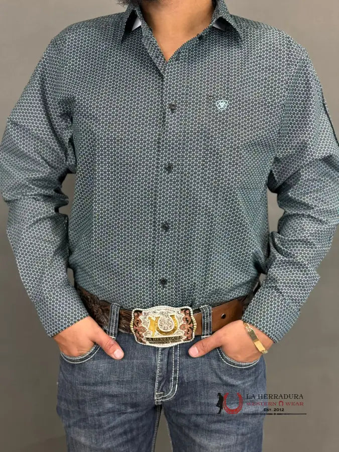 Ariat Shirt Classic Nate Black Baby Blue Ropa Hombres