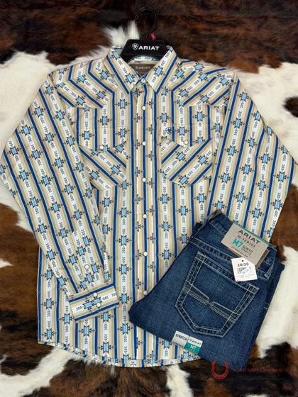Ariat Shirt Classic PRESTON SNAP LONG SLEEVE WHITE TAN AZTEC -10048540