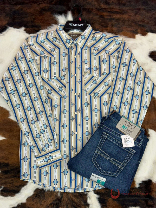 Ariat Shirt Classic PRESTON SNAP LONG SLEEVE WHITE TAN AZTEC -10048540