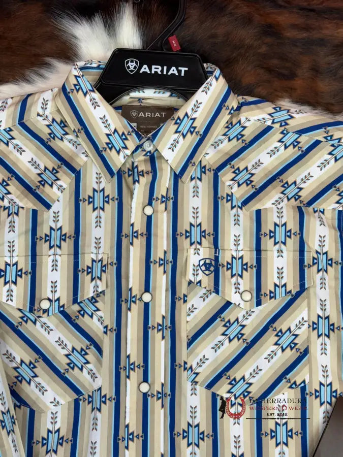 Ariat Shirt Classic Preston Snap Long Sleeve White Tan Aztec Ropa Hombres