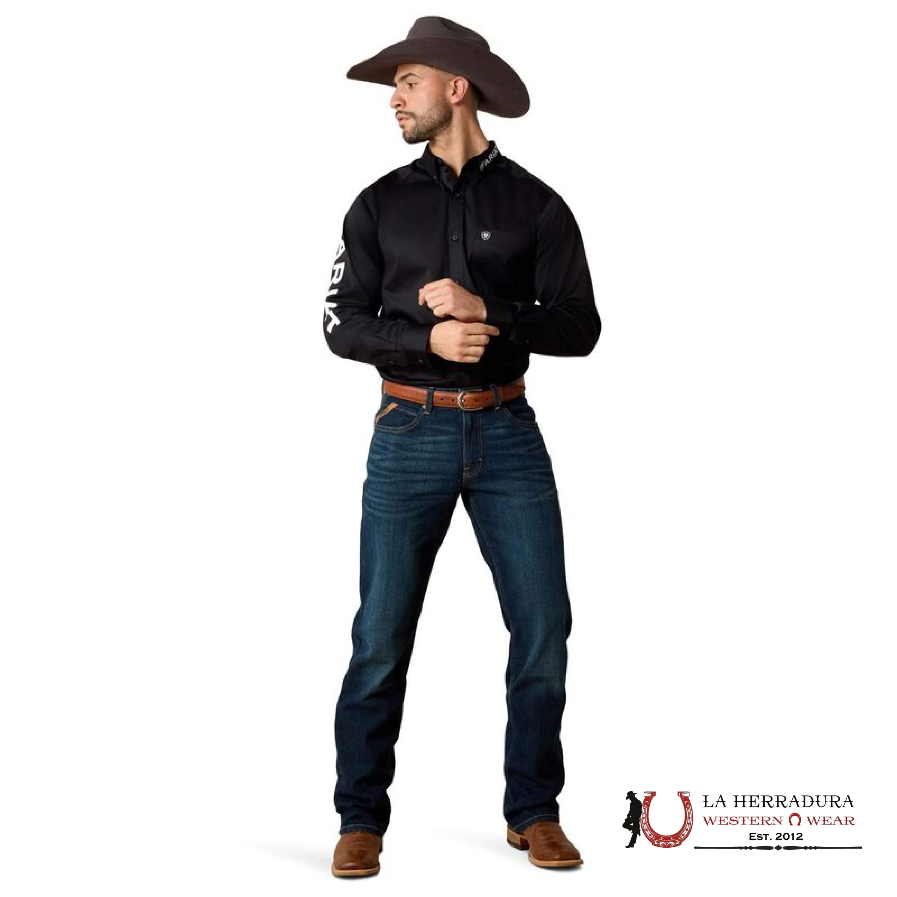 Ariat Shirt Fitted TEAM LOGO TWILL BlACK AND WHITE LONG SLEEVE BLACK 10034231 ROPA HOMBRES