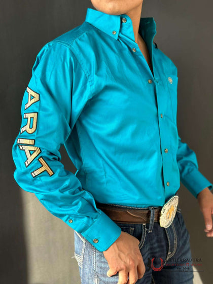ARIAT SHIRT TEAM LOGO DEEP FITTED TURQUOISE 10045026