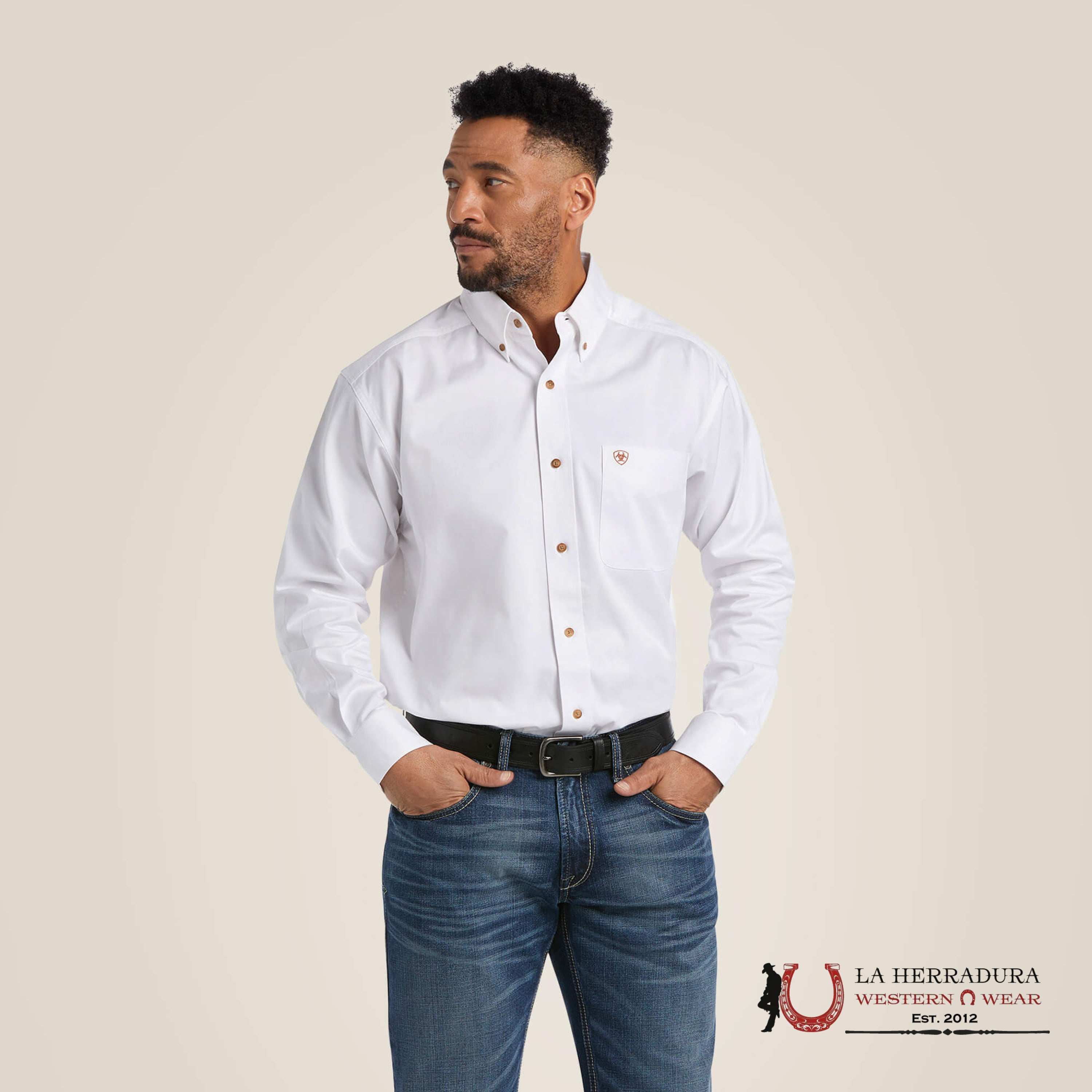 Ariat Solid Twill Classic Fit Shirt White Ropa Hombres