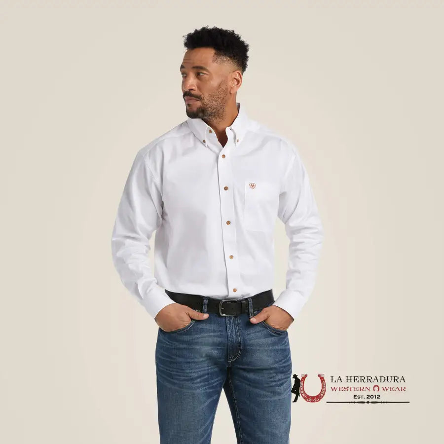 Ariat Solid Twill Classic Fit Shirt White Ropa Hombres