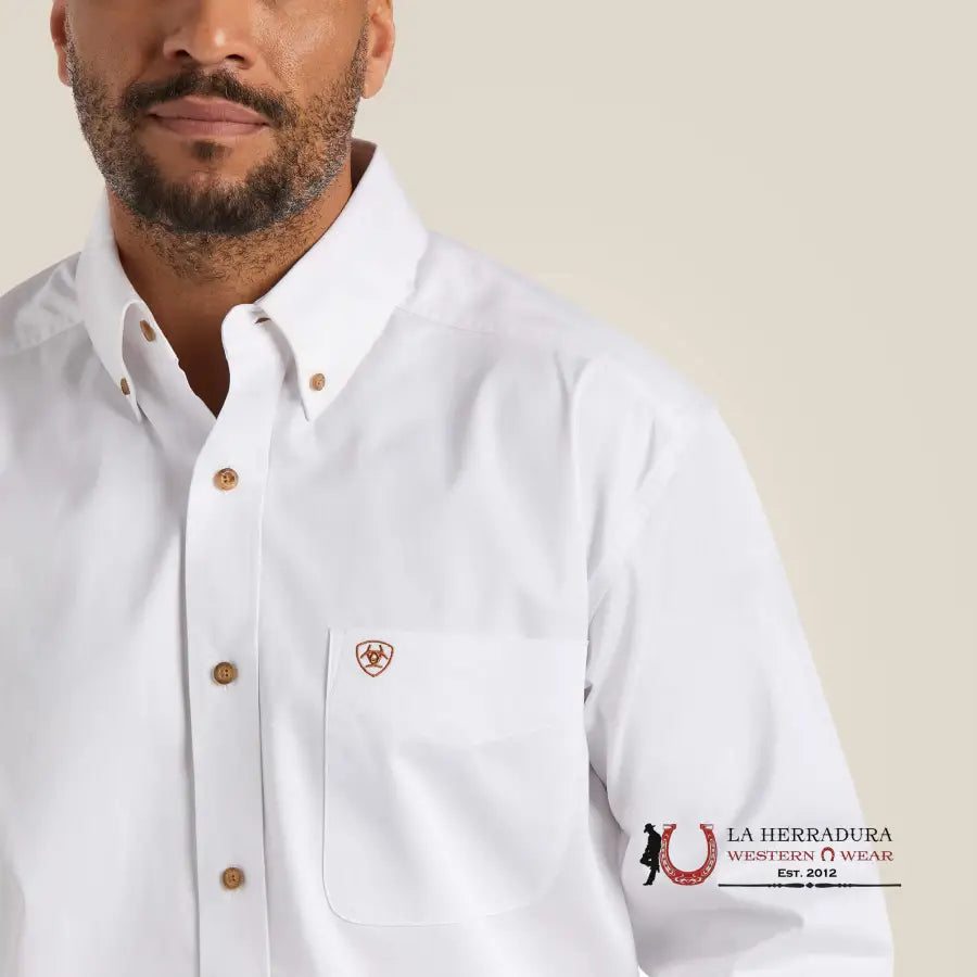 Ariat Solid Twill Classic Fit Shirt White Ropa Hombres