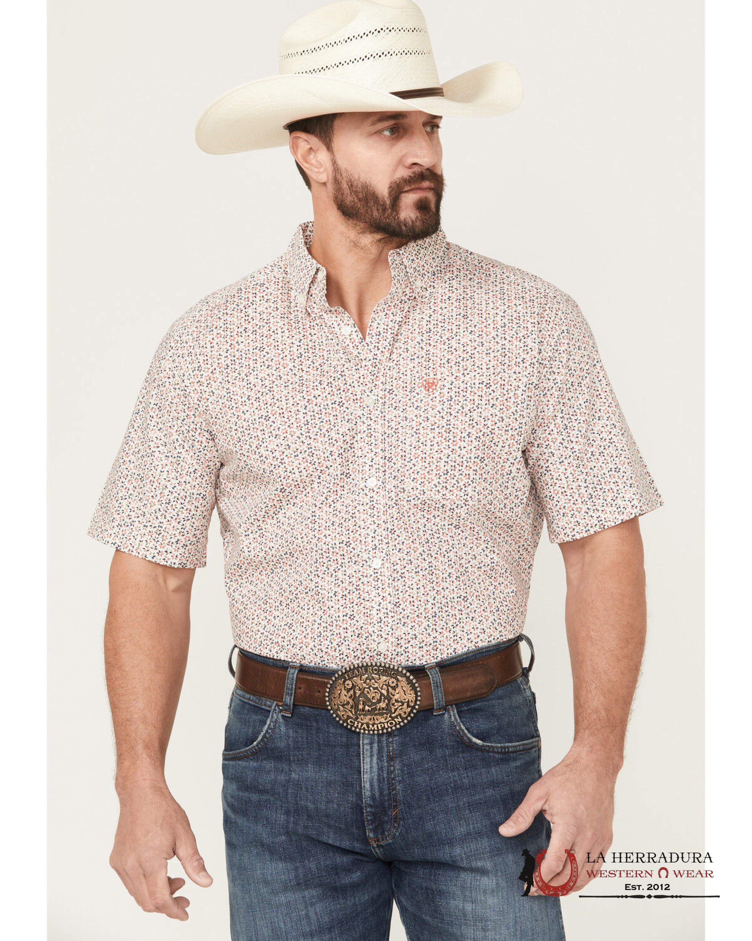 ARIAT TEAM Chapman Short Sleeve Red With Flower Print Shirt - 4815 ROPA HOMBRES