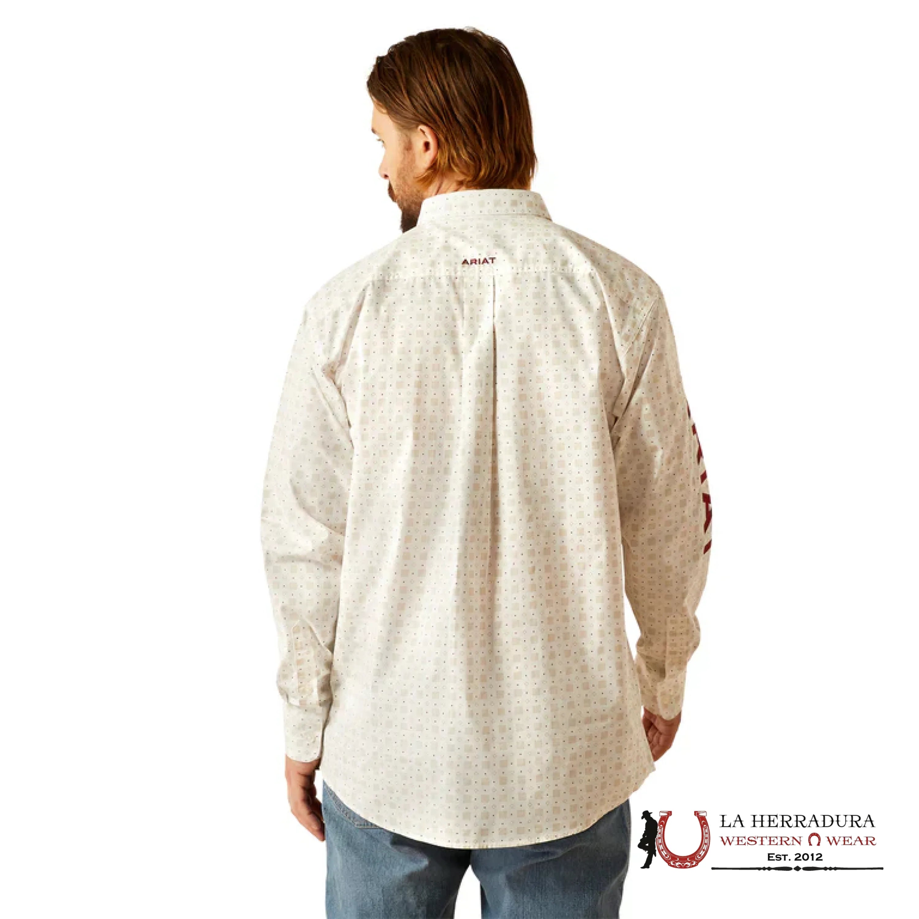 ARIAT TEAM KING LONG SLEEVE SHIRT WHITE/BRICK - 4639 ROPA HOMBRES