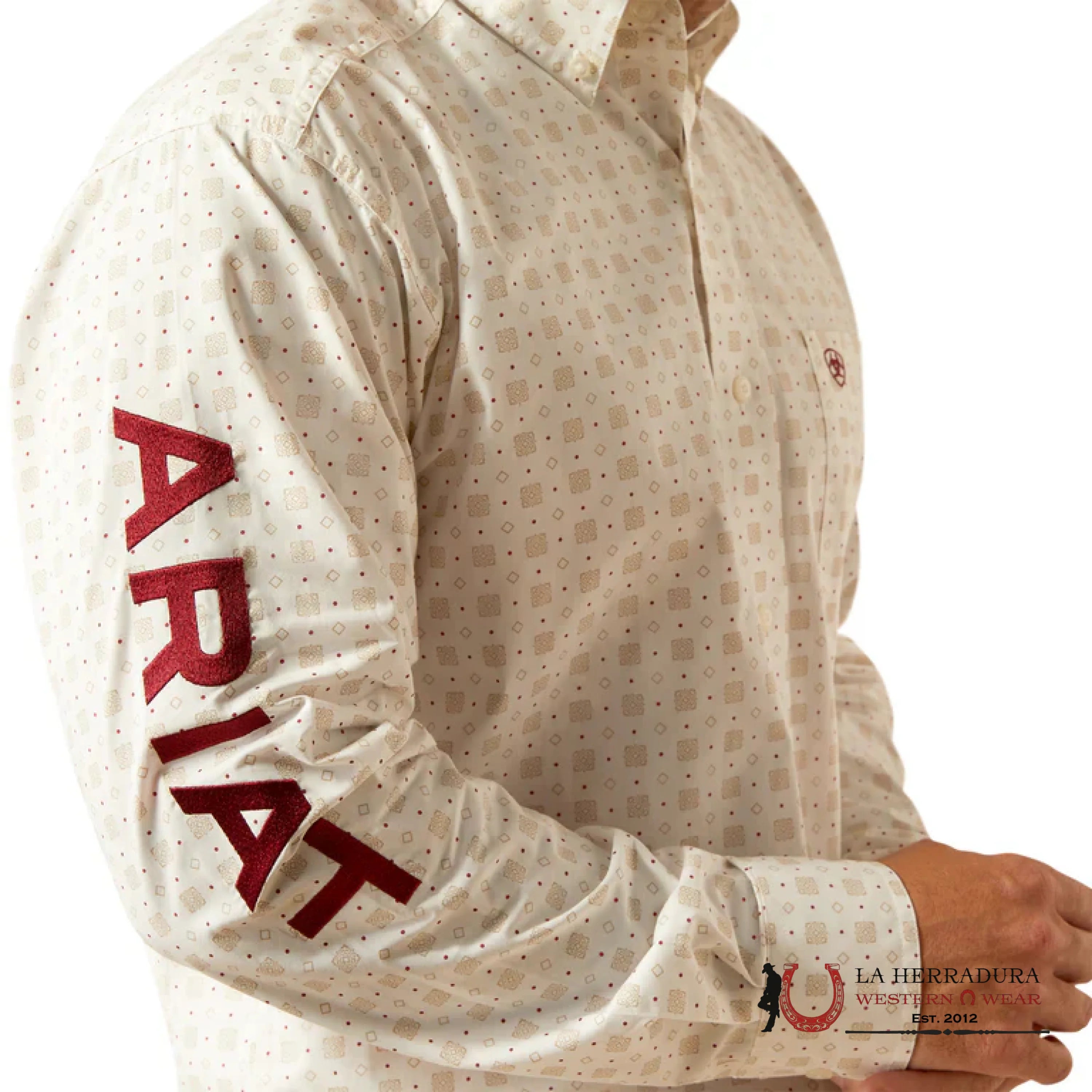 ARIAT TEAM KING LONG SLEEVE SHIRT WHITE/BRICK - 4639 ROPA HOMBRES