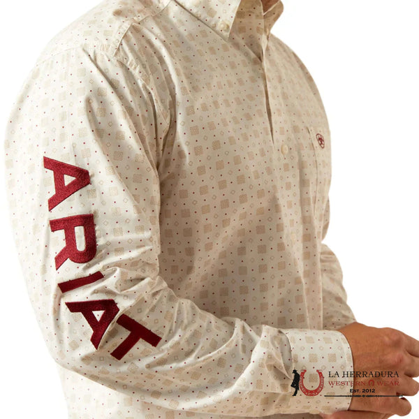 ARIAT TEAM KING LONG SLEEVE SHIRT WHITE/BRICK - 10054639