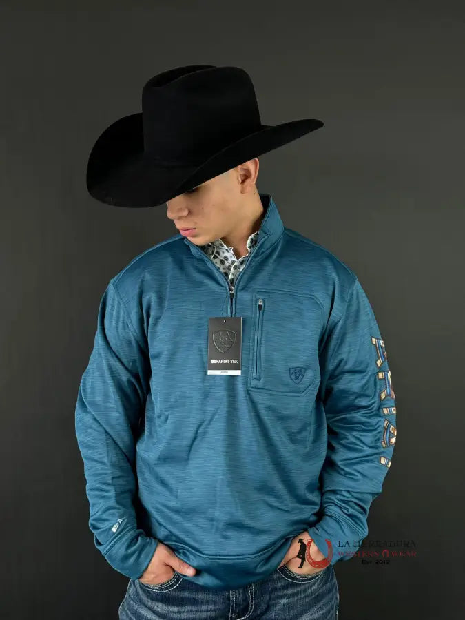 Ariat Team Logo 1/4 Zip Switshirt Mallard Blue - 6712 Ropa Hombres