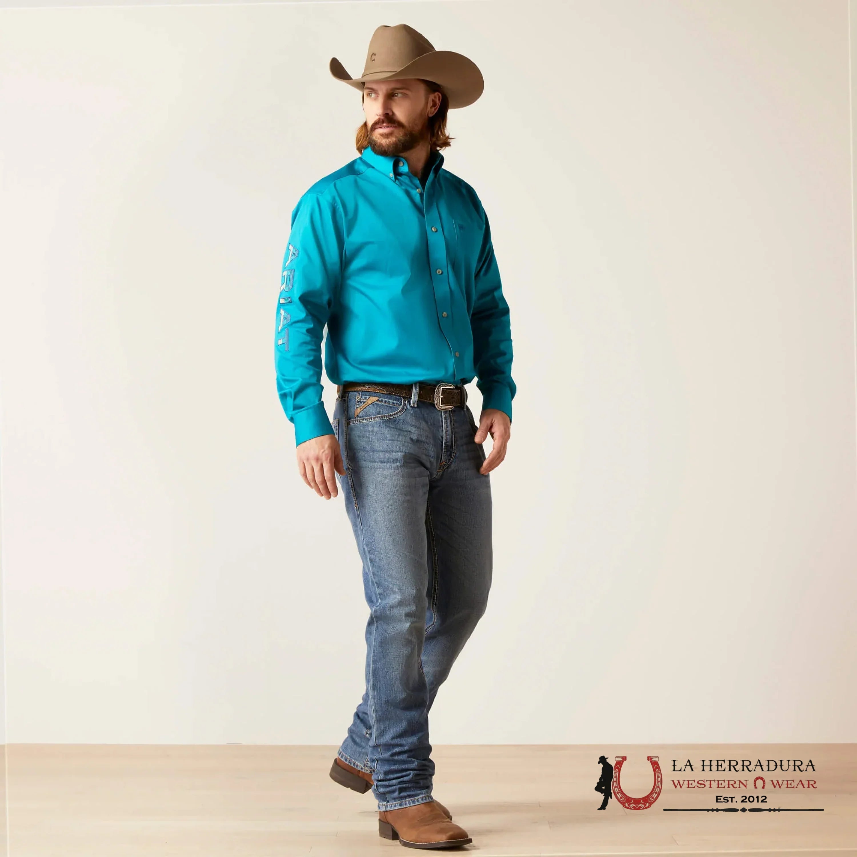 ARIAT TEAM LOGO TWILL CLASSIC LONG SLEEVE AHIRT ENAMEL BLUE CLASSIC FIT - 6720 ROPA HOMBRES