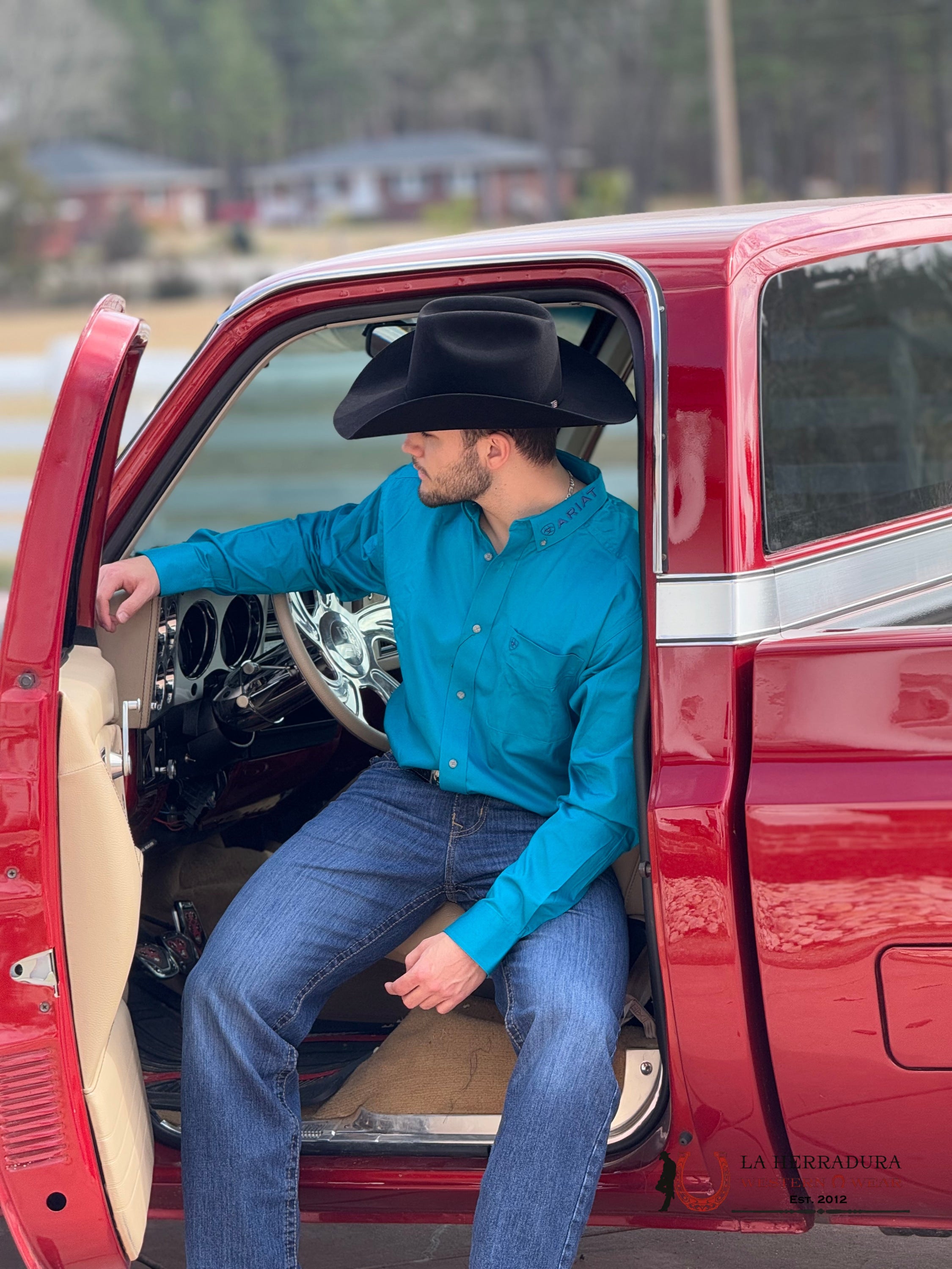 ARIAT TEAM LOGO TWILL CLASSIC LONG SLEEVE AHIRT ENAMEL BLUE CLASSIC FIT - 6720 ROPA HOMBRES