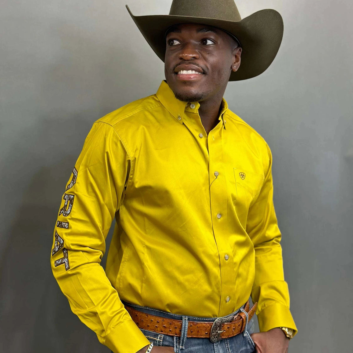 ARIAT TEAM LOGO TWILL CLASSIC LONG SLEEVE ANTIQUE MOSS SHIRT - 6723