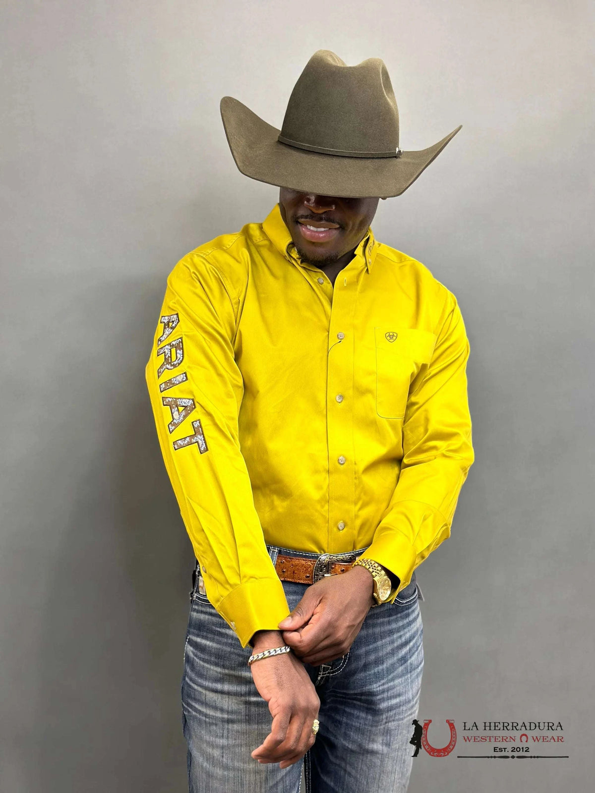 ARIAT TEAM LOGO TWILL CLASSIC LONG SLEEVE ANTIQUE MOSS SHIRT