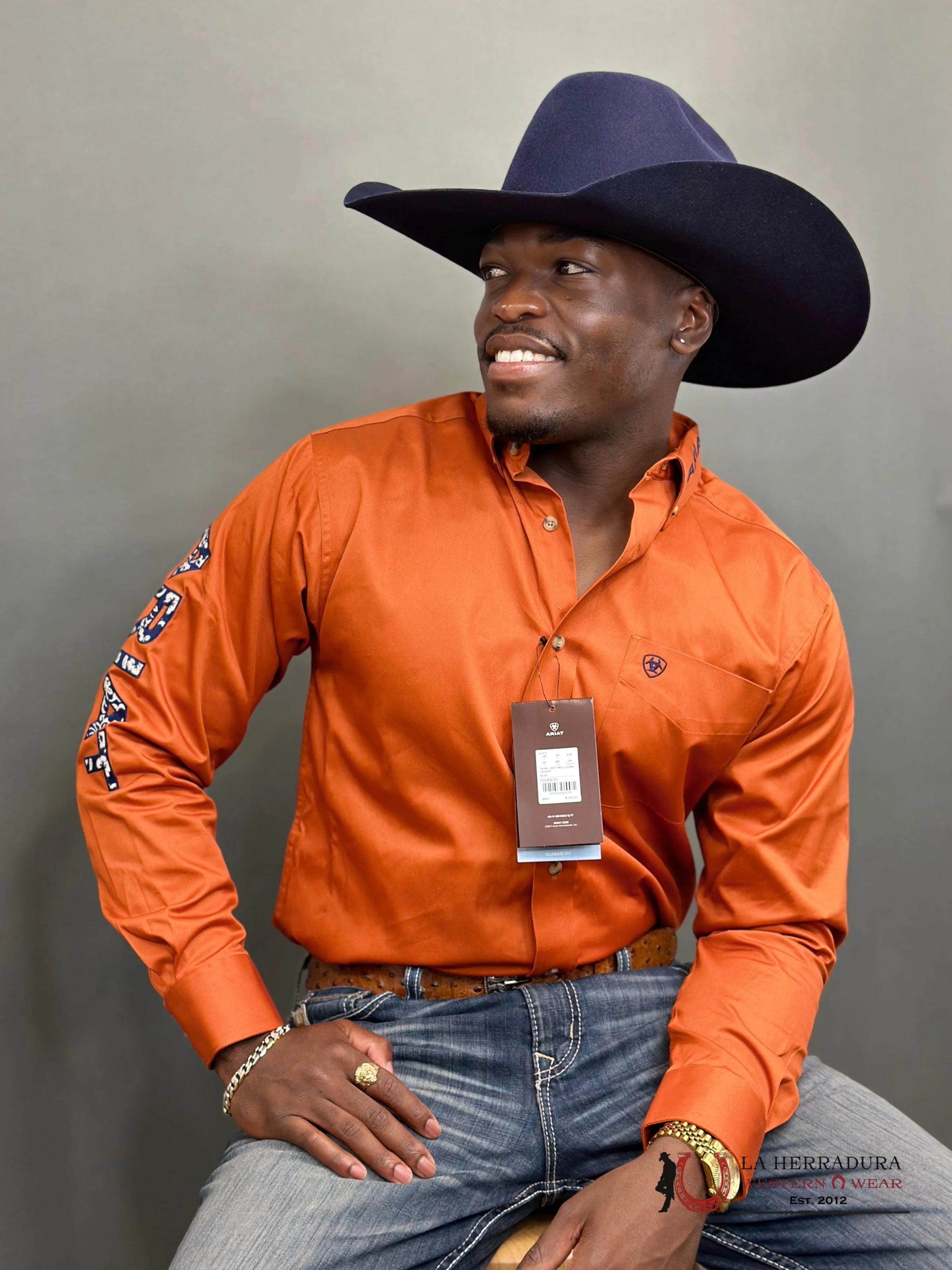 Ariat Team Logo Twill Classic Long Sleeve Rust Shirt Ropa Hombres