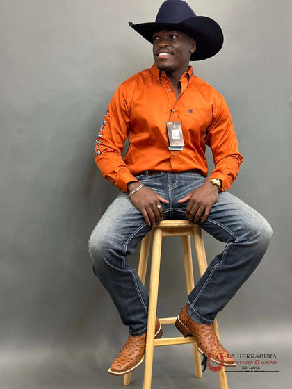 ARIAT TEAM LOGO TWILL CLASSIC LONG SLEEVE RUST SHIRT - 10046721