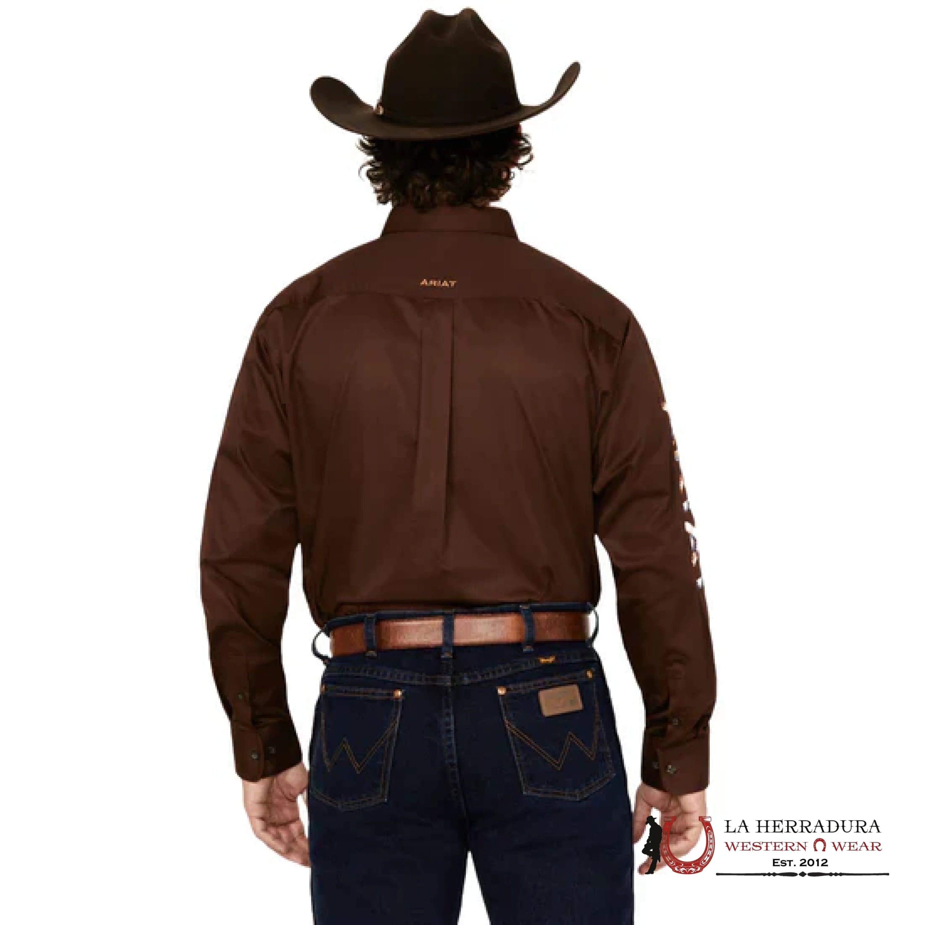 ARIAT TEAM LOGO TWILL FTD LS BROWN/BLUE SHIRT- 8511 ROPA HOMBRES