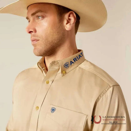 ARIAT TEAM LOGO TWILL KHAKI LONG SLEEVE SHIRT 10051338