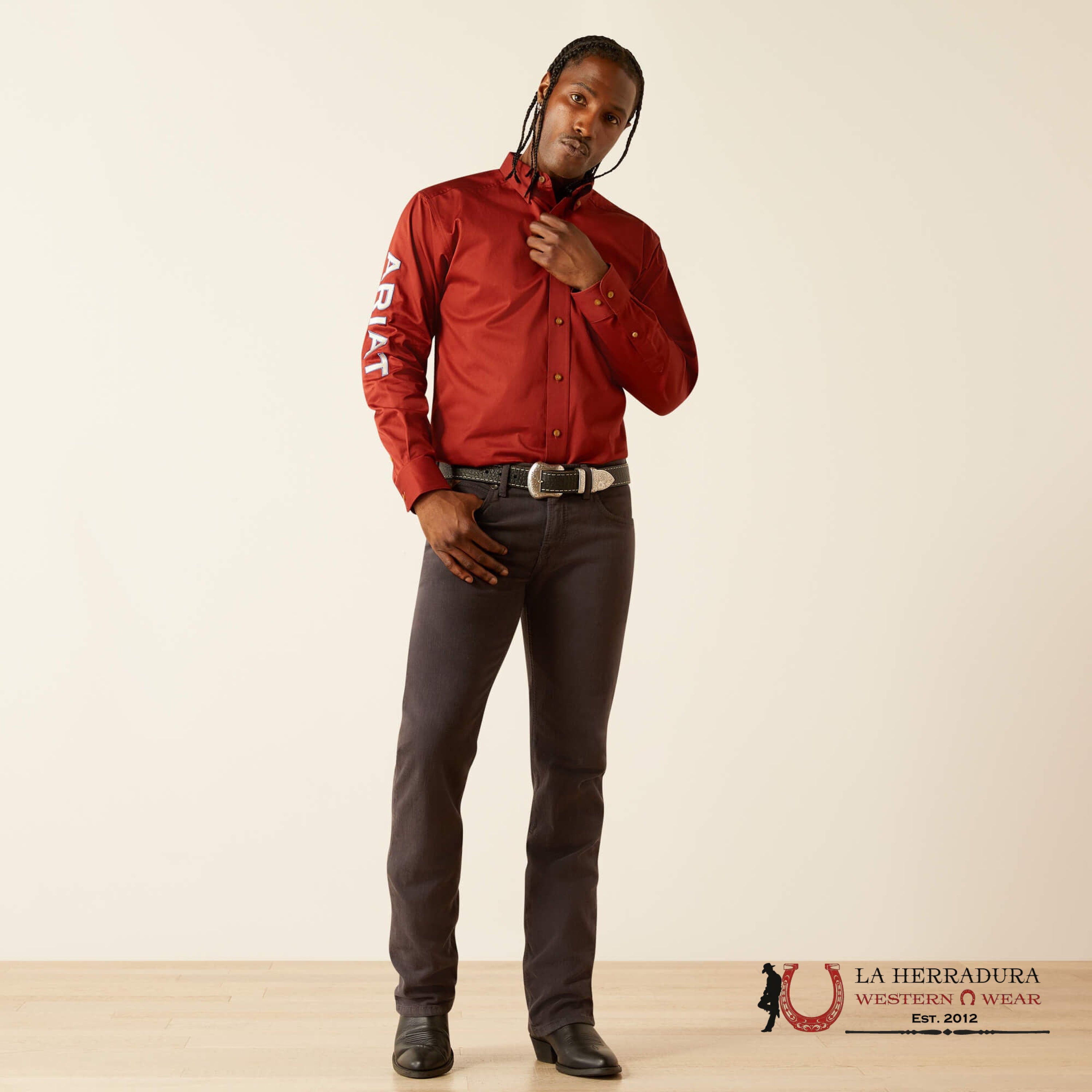 Ariat Team Logo Twill Long Sleeve Dark Red Khaki Ropa Hombres