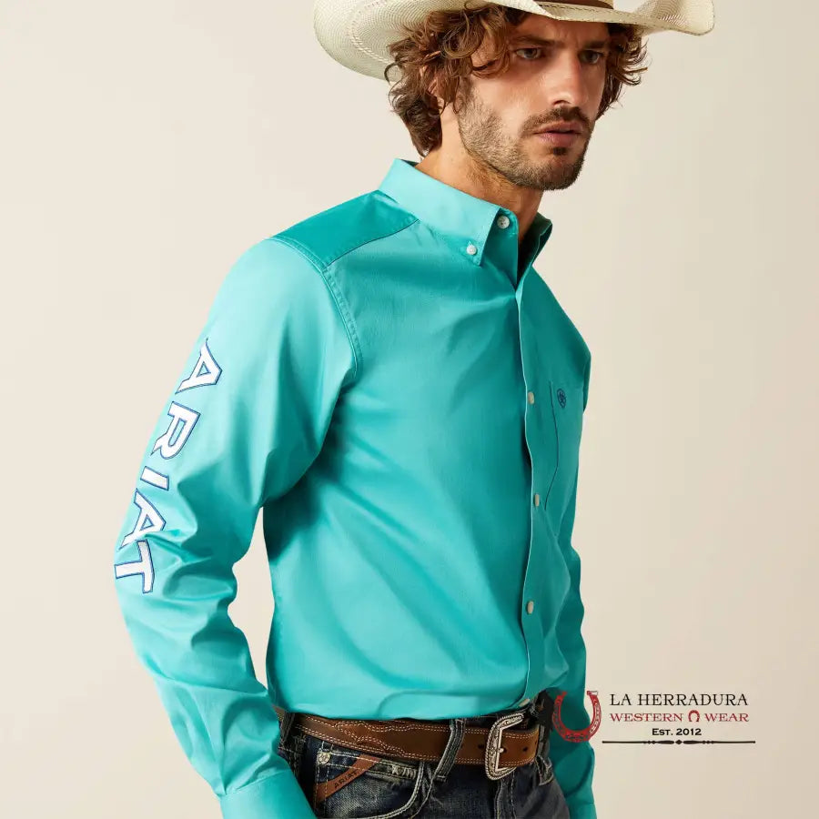 Ariat Team Logo Twill Long Sleeve Shirt Fitted Turquoise/Blue - 5407 Ropa Hombres