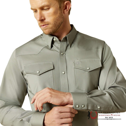ARIAT TEAM LOGO TWILL LS SHRT GREY CLASSIC FIT 10062247